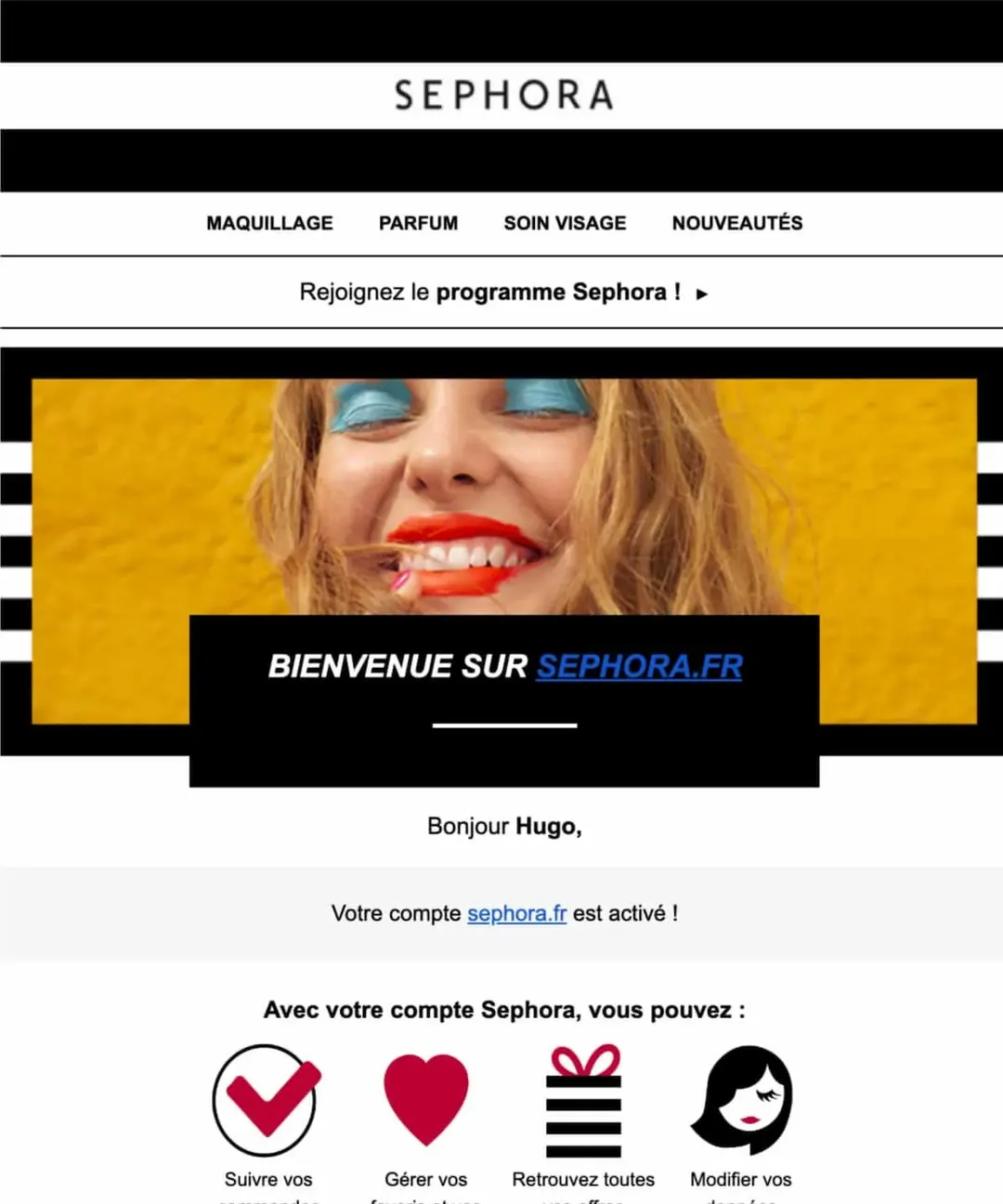 Email de bienvenue de Sephora