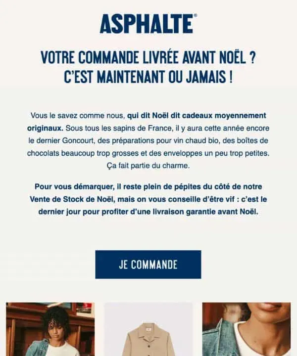 Newsletter de notification de la marque Asphalte avant Noël