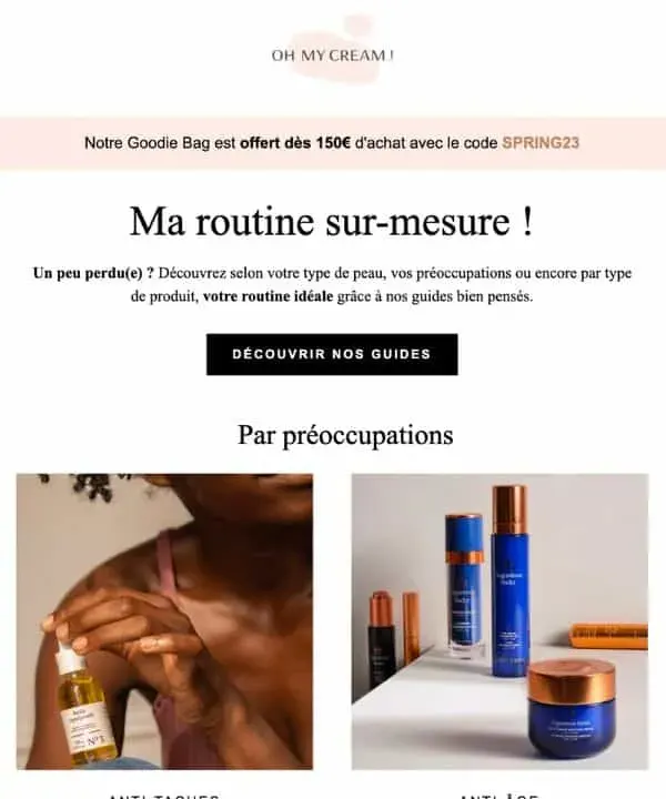 Newsletter informative de la marque Oh My Cream