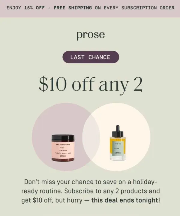 Newsletter promotionnelle de la marque Prose