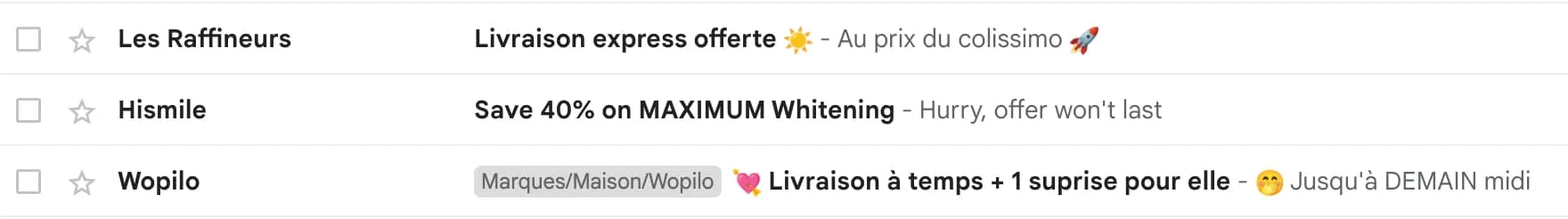 Exemple d’objet d’email précis, vu dans une boîte de réception